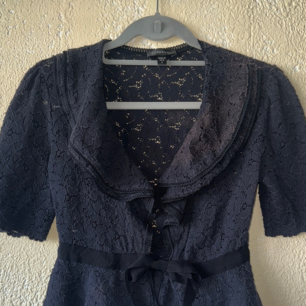 bebe Black Lace Peplum Blouse - Picture 4 of 7